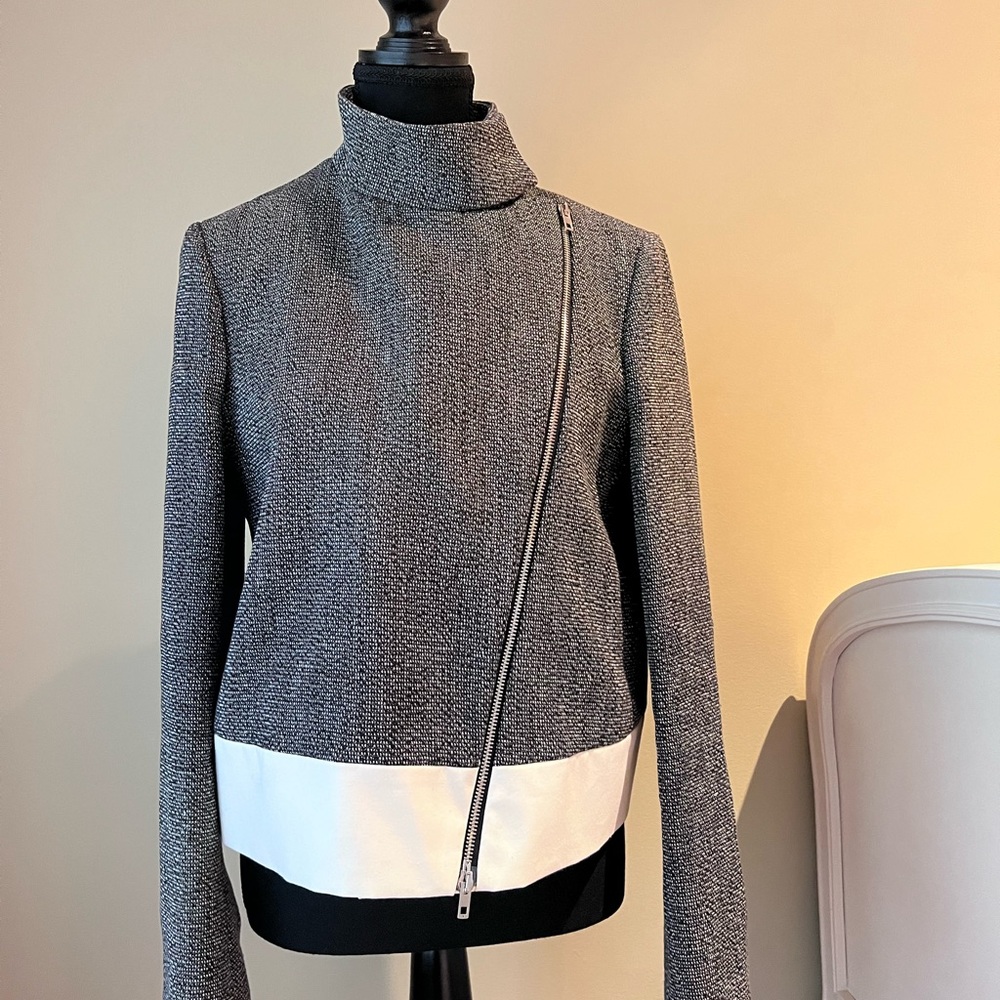 JOSEPH Tweed / Black & Off white Biker Style Jacket
